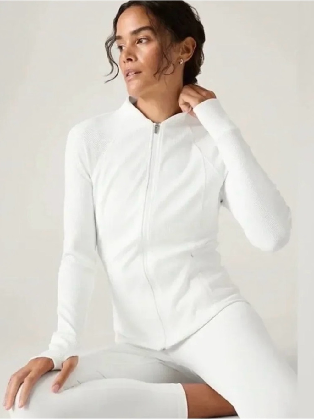 Athleta Salutation jacket white ribbed large EUC